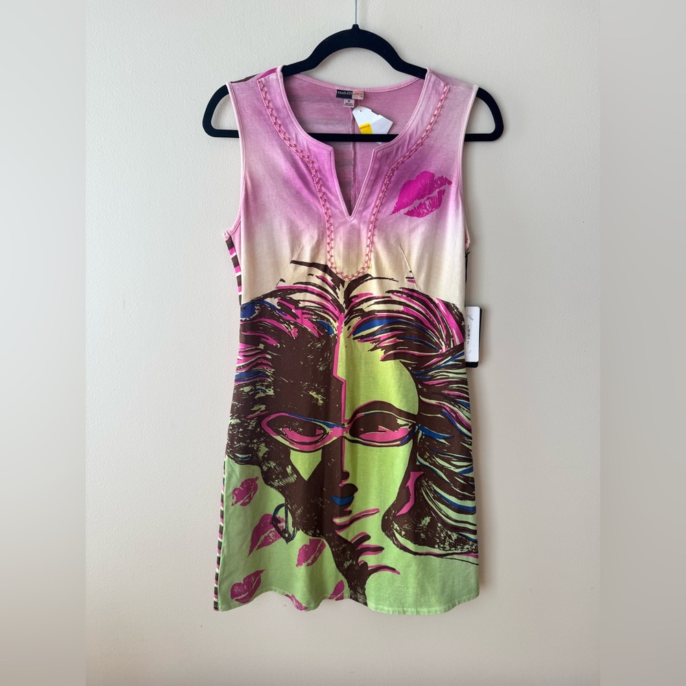 BAMBOO Pink and Green Graphic Mini Dress
